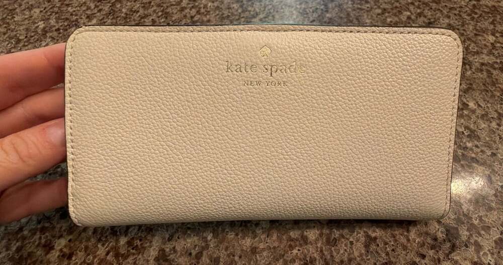 Kate Spade New York Darcy Large Slim Bifold Wallet Beige Leather